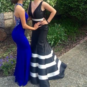 Elegant black and white striped mermaid prom dress
